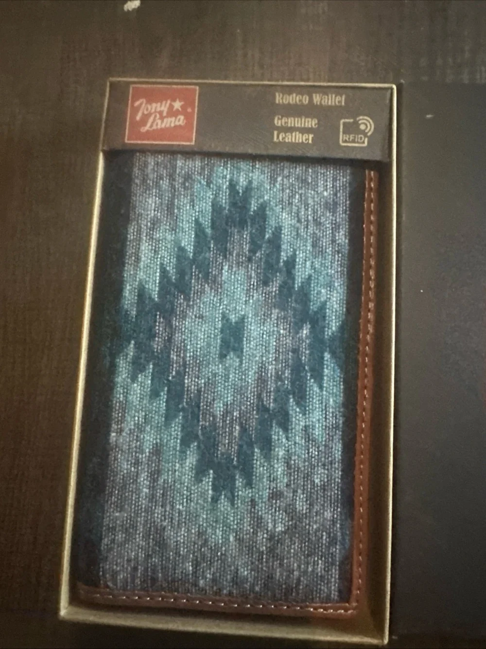 New Tony Lama Rodeo Wallet Blue Aztec Genuine Leather RFID Western Checkbook